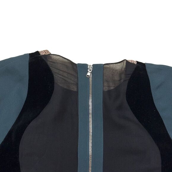 Antonio Berardi Mini Dress Women 40 Green Gold Black Velvet Colorblock Mesh Back - Picture 7 of 10